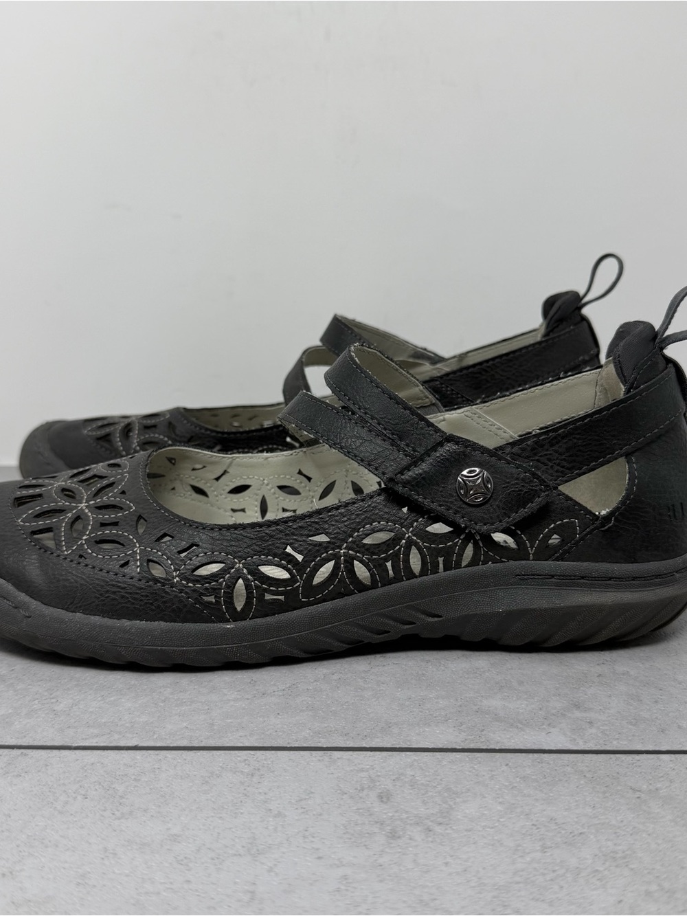 JBU Bellerose Encore Floral Black Laser-Cut Mary Jane Flats